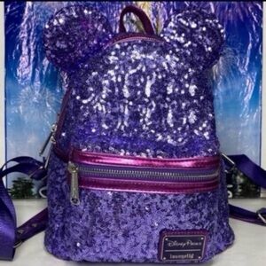 Disney parks potion purple sequin Minnie Mouse Loungefly mini backpack